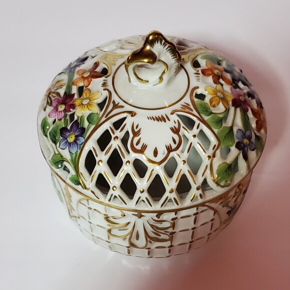Schumann Lidded Bowl Dresden Flowers Trinket Box Vintage - Picture 8 of 10